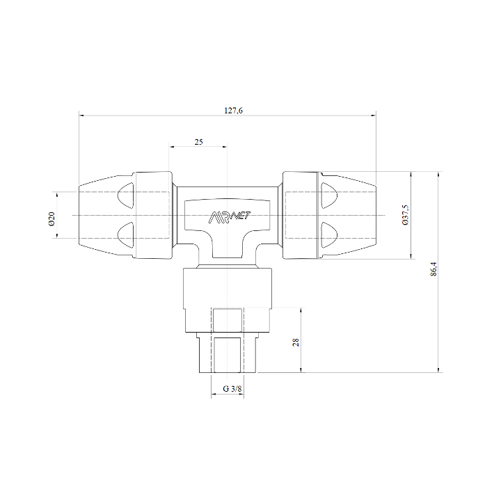 AIRnet T-stuk binnendraad Ø20 mm x 3/8"