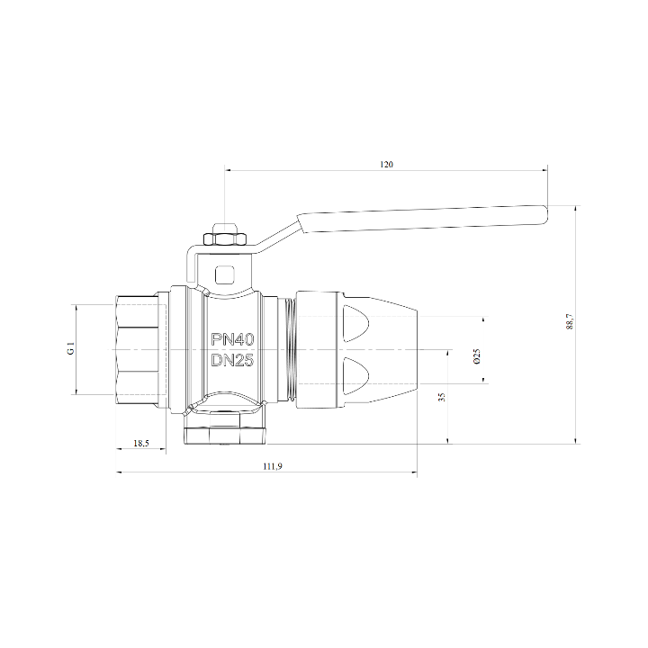 AIRnet bolkraan binnendraad Ø25 mm x 1"