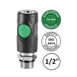 1/2" M - EURO 7,4 - Veiligheidskoppeling buitendraad - groene knop