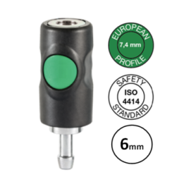6mm - EURO 7,4 - Veiligheidskoppeling met slangdrager - groene knop