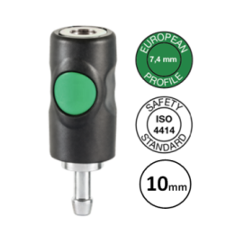 10mm - EURO 7,4 - Veiligheidskoppeling met slangdrager - groene knop