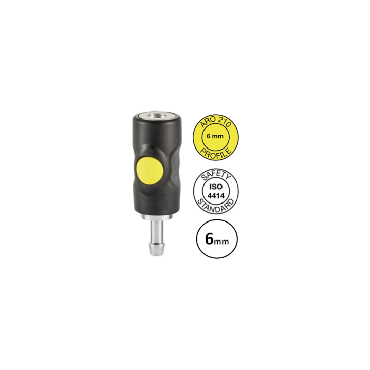 6mm - ORION / ARO 210  - Veiligheidskoppeling met slangdrager - gele knop