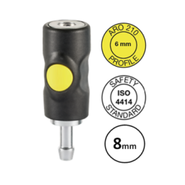 8mm - ORION / ARO 210  - Veiligheidskoppeling met slangdrager - gele knop