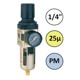 1/4" - 750 l/min - 25µ - PM - Filter Drukregelaar + manometer