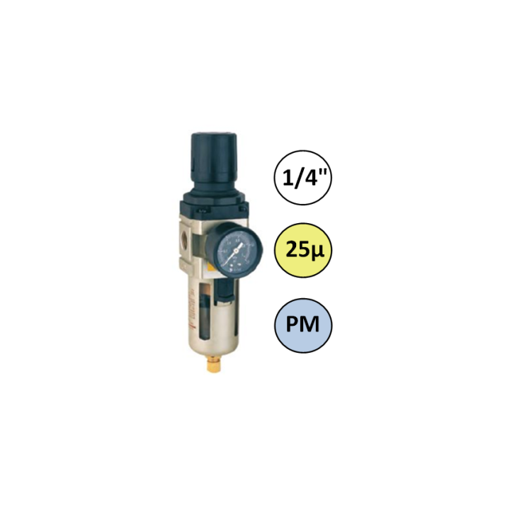 1/4" - 750 l/min - 25µ - PM - Filter Drukregelaar + manometer