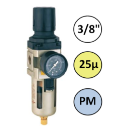 3/8" - 1500 l/min - 25µ - PM - Filter Drukregelaar + manometer