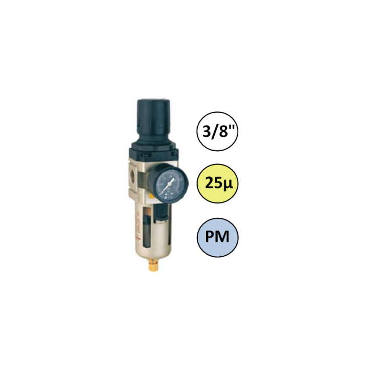 3/8" - 1500 l/min - 25µ - PM - Filter Drukregelaar + manometer