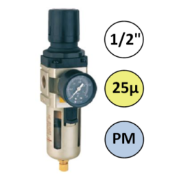 1/2" - 4000 l/min - 25µ - PM - Filter Drukregelaar + manometer