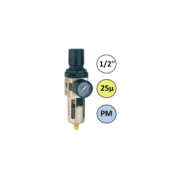 1/2" - 4000 l/min - 25µ - PM - Filter Drukregelaar + manometer