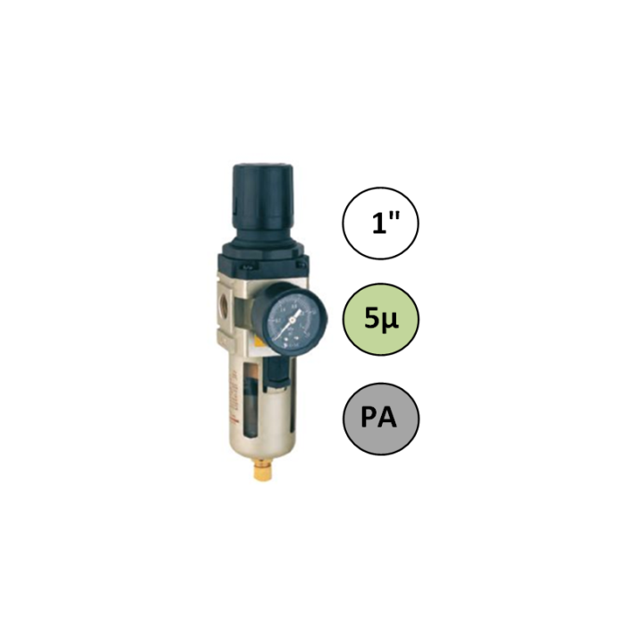 1" - 7000 l/min - 5µ - PA - Filter Drukregelaar + manometer