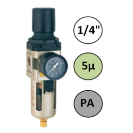 1/4" - 1500 l/min - 5µ - PA - Filter Drukregelaar + manometer