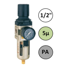 1/2" - 4000 l/min - 5µ - PA - Filter Drukregelaar + manometer