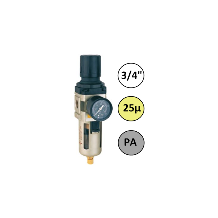3/4" - 6000 l/min - 25µ - PA - Filter Drukregelaar + manometer