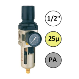 1/2" - 4000 l/min - 25µ - PA - Filter Drukregelaar + manometer