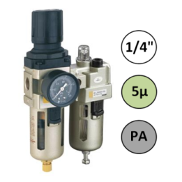 1/4" - 1500 l/min - 5µ - PA - Filter Drukregelaar Olienevelaar + Manometer