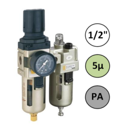 1/2" - 4000 l/min - 5µ - PA - Filter Drukregelaar Olienevelaar + Manometer