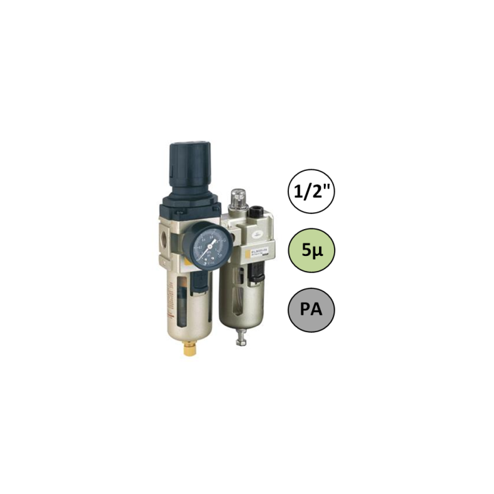 1/2" - 4000 l/min - 5µ - PA - Filter Drukregelaar Olienevelaar + Manometer
