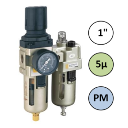 1" - 7000 l/min - 5µ - PM - Filter Drukregelaar Olienevelaar + Manometer