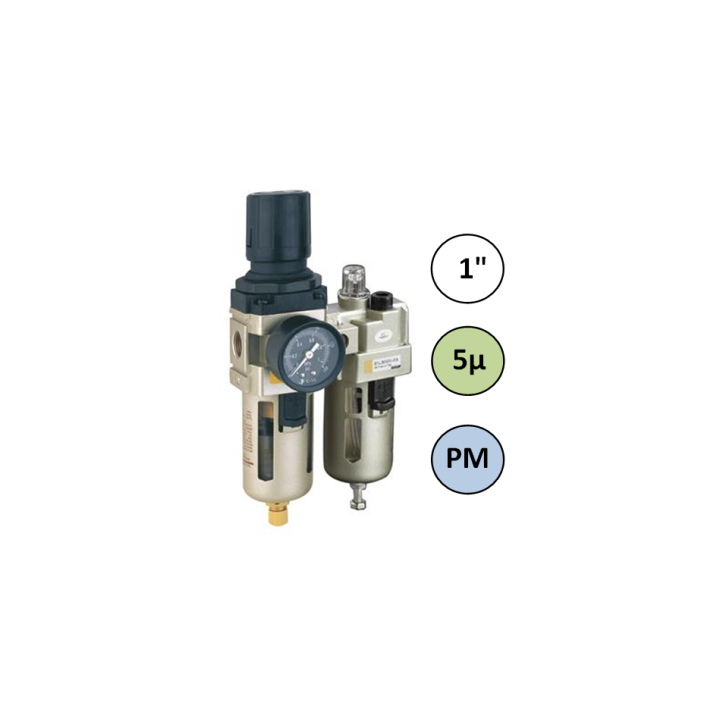 1" - 7000 l/min - 5µ - PM - Filter Drukregelaar Olienevelaar + Manometer