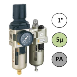 1" - 7000 l/min - 5µ - PA - Filter Drukregelaar Olienevelaar + Manometer