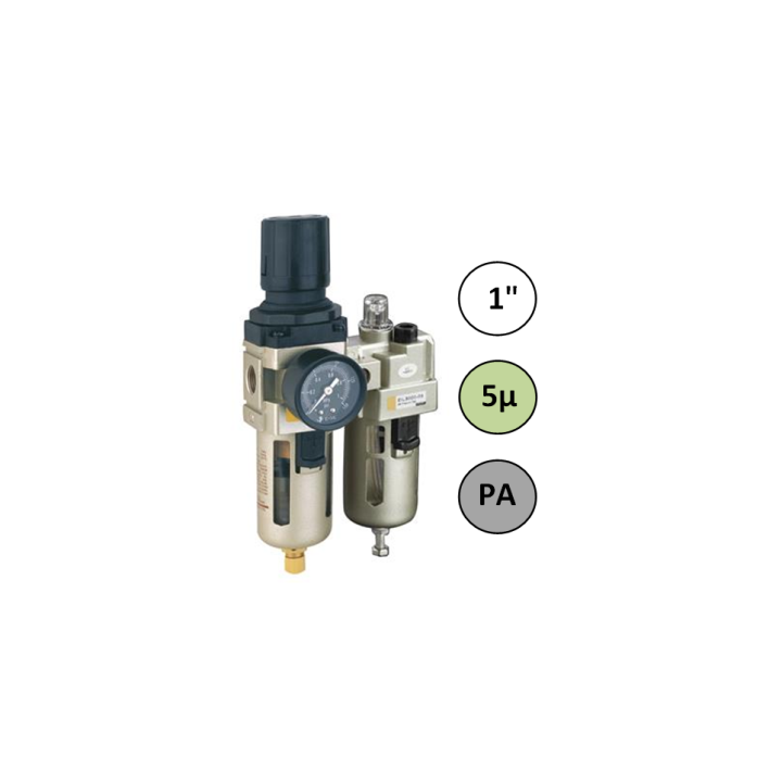 1" - 7000 l/min - 5µ - PA - Filter Drukregelaar Olienevelaar + Manometer