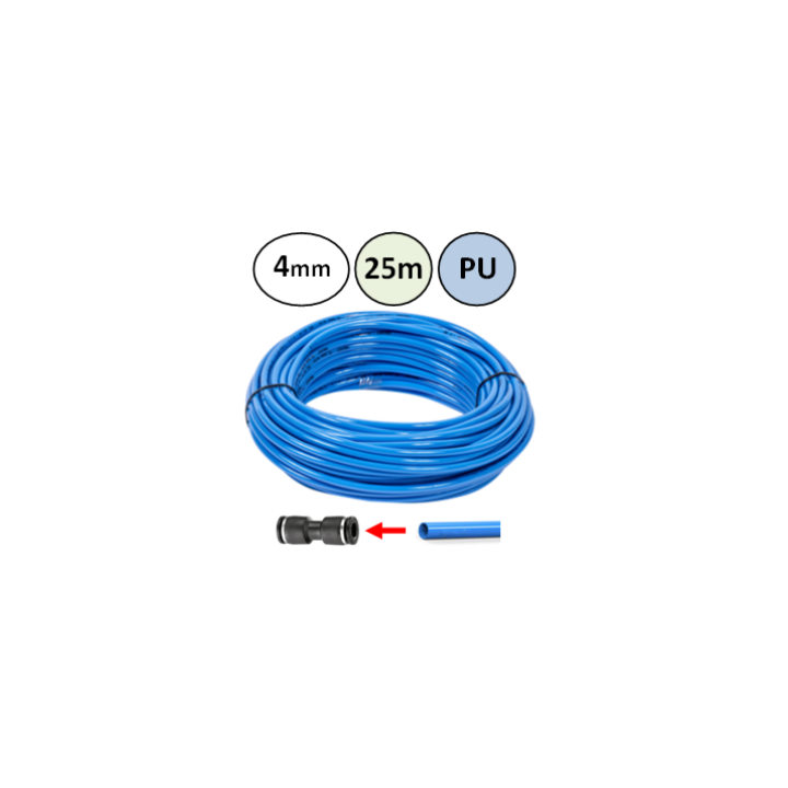 4mm - 25m - PU slang voor insteekkoppelingen - Blauw - perslucht