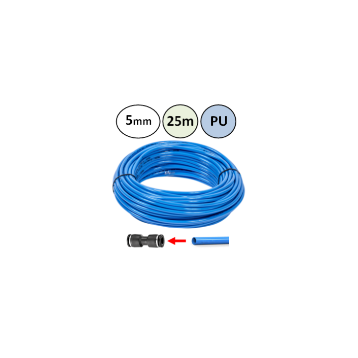 5mm - 25m - PU slang voor insteekkoppelingen - Blauw - perslucht