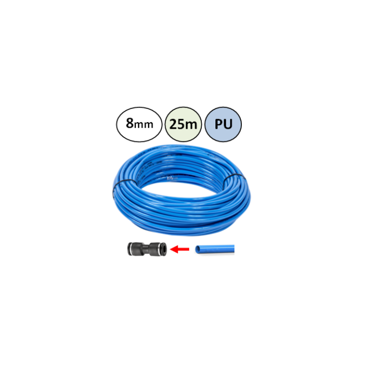 8mm - 25m - PU slang voor insteekkoppelingen - Blauw - perslucht
