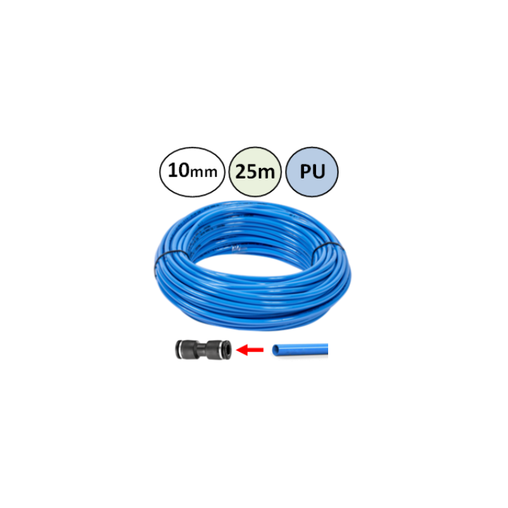 10mm - 25m - PU slang voor insteekkoppelingen - Blauw - perslucht