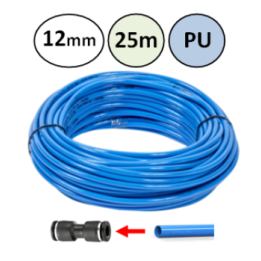 12mm - 25m - PU slang voor insteekkoppelingen - Blauw - perslucht