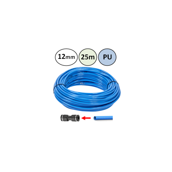 12mm - 25m - PU slang voor insteekkoppelingen - Blauw - perslucht