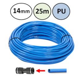 14mm - 25m - PU slang voor insteekkoppelingen - Blauw - perslucht