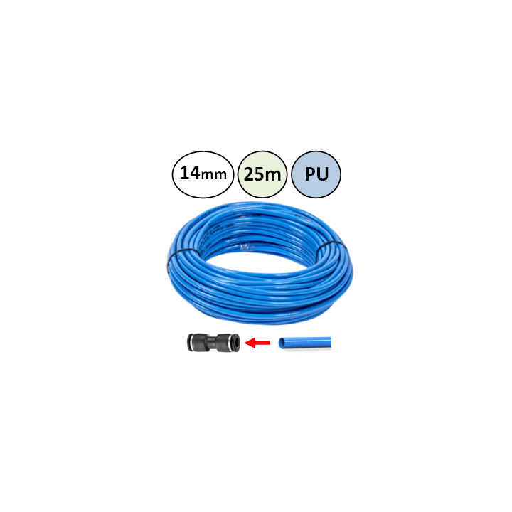 14mm - 25m - PU slang voor insteekkoppelingen - Blauw - perslucht