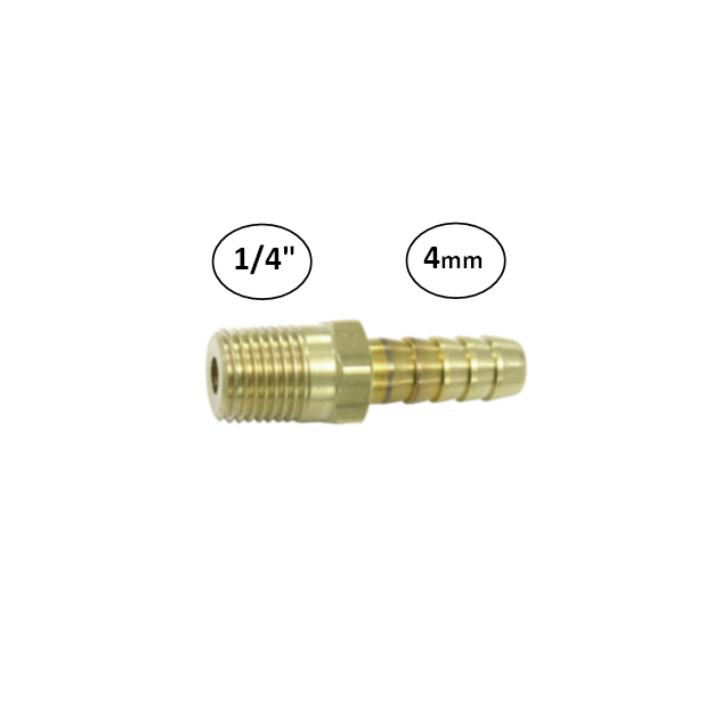 4mm - 1/4" - Slangdrager met buitendraad (conisch)