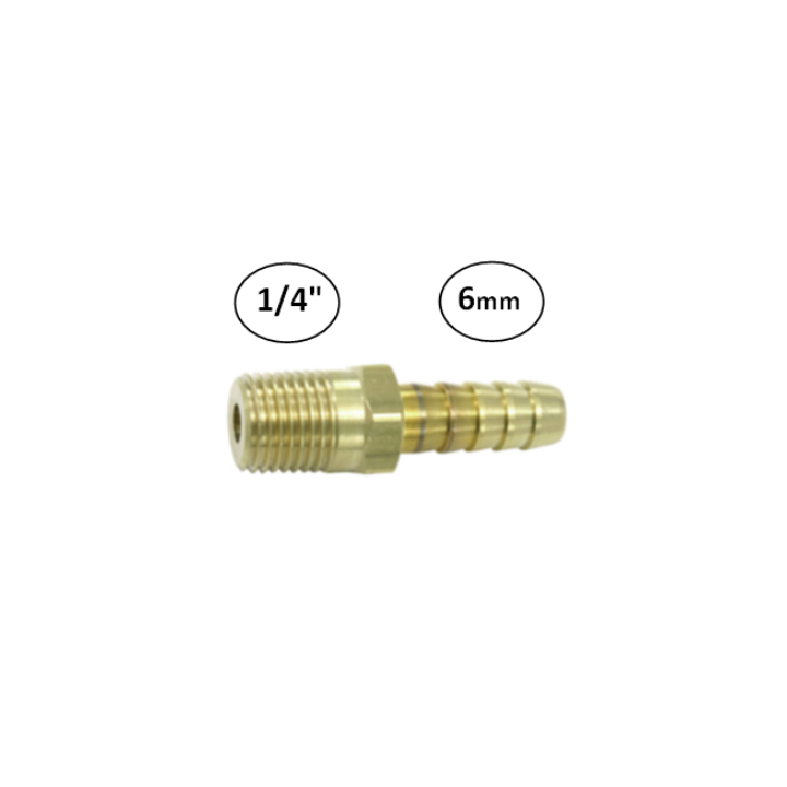 6mm - 1/4" - Slangdrager met buitendraad (conisch)