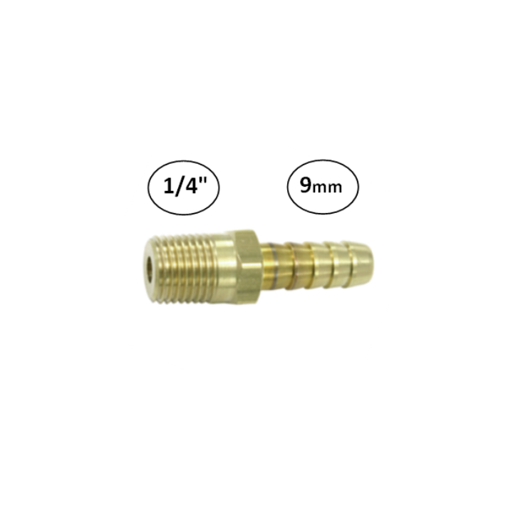 9mm - 1/4" - Slangdrager met buitendraad (conisch)