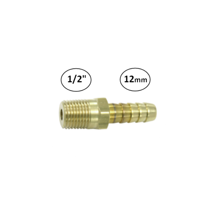12mm - 1/2" - Slangdrager met buitendraad (conisch)