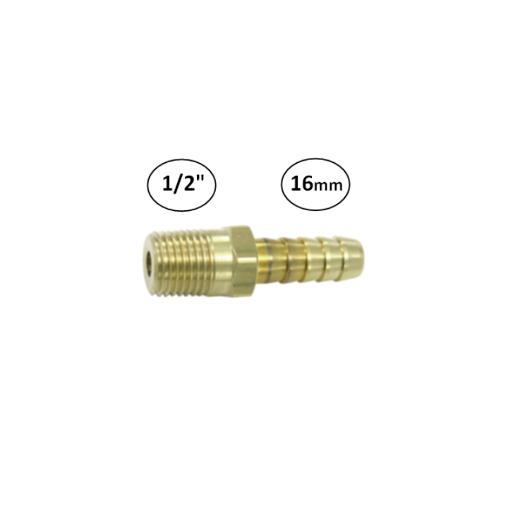 16mm - 1/2" - Slangdrager met buitendraad (conisch)