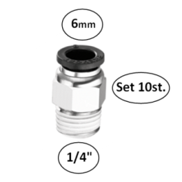 6mm naar 1/4"M - rechte koppelingen met conische buitendraad conex - set 10 stuks - perslucht