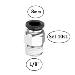 8mm naar 1/8"M - rechte koppelingen met conische buitendraad conex - set 10 stuks - perslucht