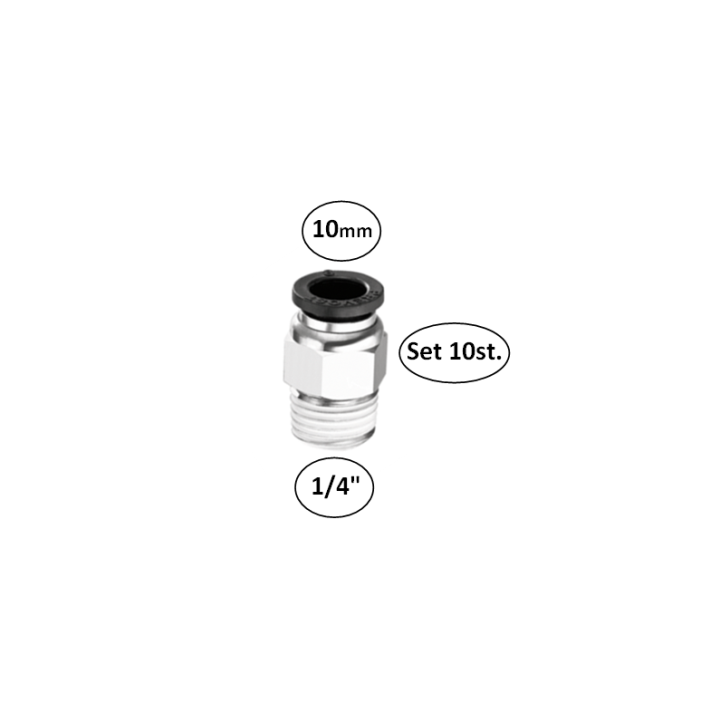 10mm naar 1/4"M - rechte koppelingen met conische buitendraad conex - set 10 stuks - perslucht