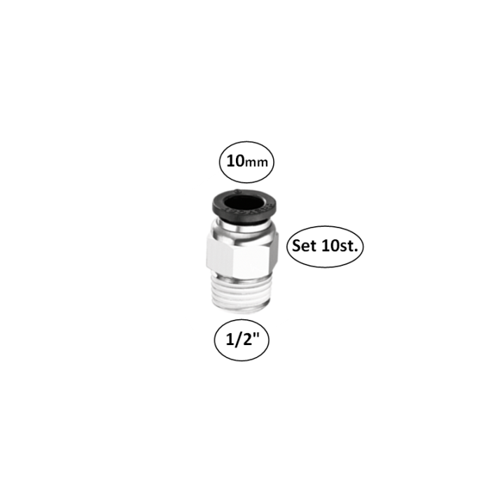 10 mm naar 1/2"M rechte koppeling CONEX - set 10 stuks