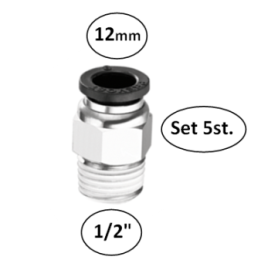 12mm naar 1/2"M - rechte koppelingen met conische buitendraad conex - set 5 stuks - perslucht