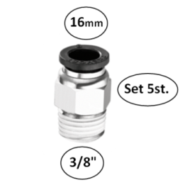 16mm naar 3/8"M - rechte koppelingen met conische buitendraad conex - set 5 stuks - perslucht