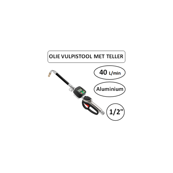40 L/min - 1/2" F - Olie vulpistool met teller - aluminium