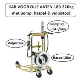 Kar voor olie vaten 180-220 kg - Voorzien van pomp, haspel & vulpistool