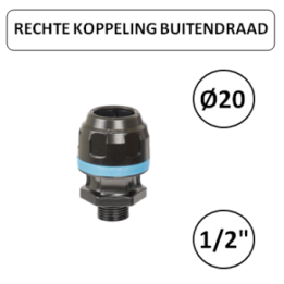 Dia. 20mm - 1/2" M - Rechte koppeling met buitendraad - prevost