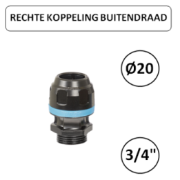 Dia. 20mm - 3/4" M - Rechte koppeling met buitendraad - prevost