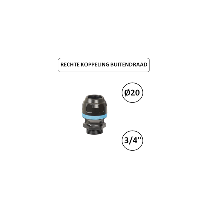 Dia. 20mm - 3/4" M - Rechte koppeling met buitendraad - prevost