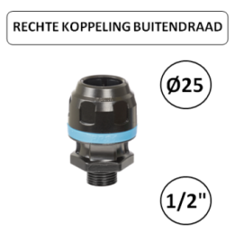Dia. 25mm - 1/2" M - Rechte koppeling met buitendraad - prevost